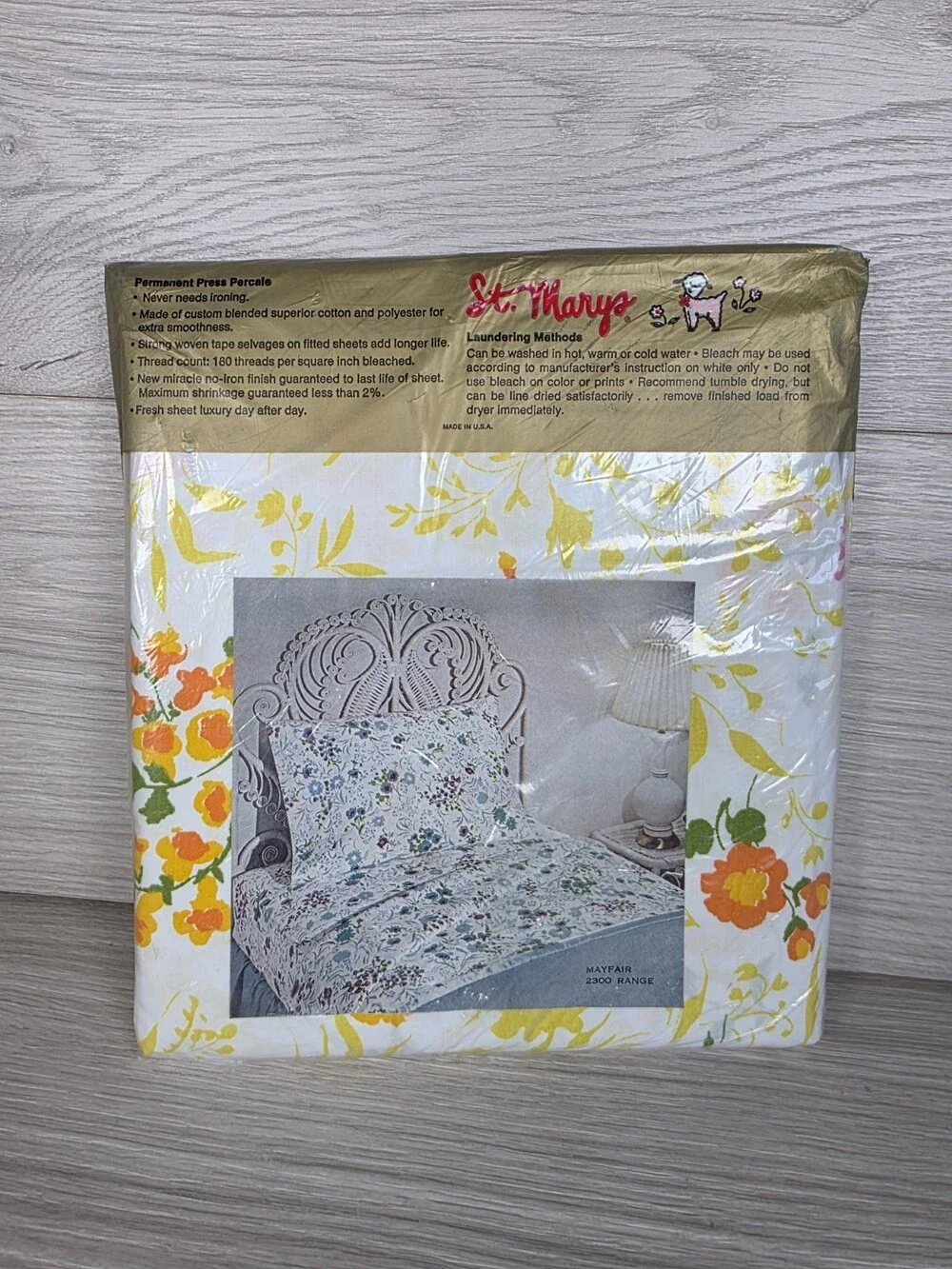 NOS St. Marys Twin Flat Sheet Mayfair Floral 70s 72 X 104